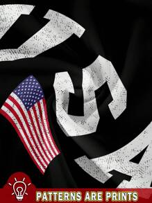 SHEIN EZwear 休閒簡約的美國國旗印花修身女士圓領背心，適合夏季 - 黑色 - 查看 3