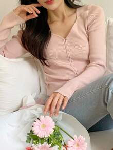 DAZY 女式高领修身长袖毛衣秋季 - 粉色 - 查看 1