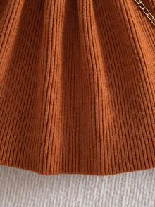 Emery Rose Kids Emery Rose Kids Babygirl 纯色针织长袖连衣裙，秋冬 - 鏽棕色 - 查看 9