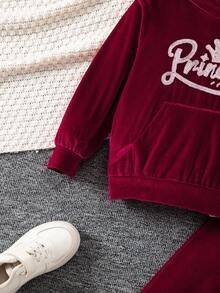 SHEIN Elladie kids Bộ 2 món đồ thể thao thoải mái tay dài có mũ trùm đầu cho bé gái, mùa thu - Màu Đỏ Sâu - Xem 5