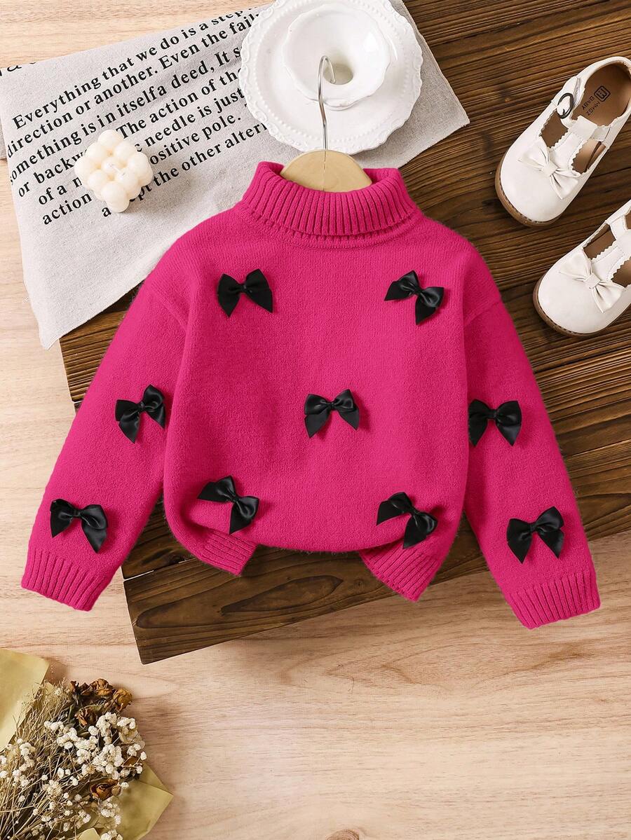 LMoss Kids LMoss Young Girl Guler Stand Croială Lejeră Casual Fundă 3D, Fire Decor Pulover, Costume pentru Fete Fete, Pulover pentru Mici, Haine de Iarnă pentru Fete, Pulover pentru Fete