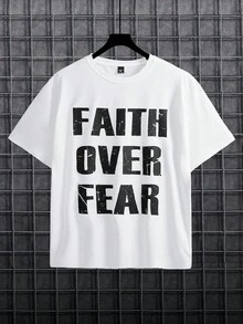 Manfinity Homme Plus Size Men's Summer Slogan Print Round Neck Short Sleeve Casual Versatile T-Shirt - White - View 1