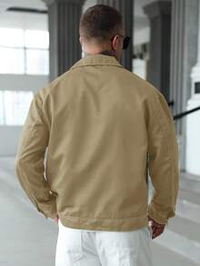 Manfinity Homme Men's Casual Fashion Contrast Stitch Flap Pocket Utility Jacket, Spring/Autumn - Khaki - View 2