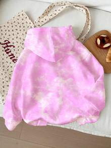 SHEIN 少女可爱卡通蓝色兔子图案，清新粉色扎染，休闲简约卡通图案宽松圆领长袖卫衣，适合秋冬季节穿着，舒适百搭，秋季叠穿，时尚休闲，图案印花，返校季/返校节可爱针织卫衣动漫卫衣卡哇伊 - 彩色 - 查看 2