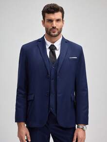 Officeau Traje de 3 piezas para hombre Furuyal, conjunto de traje elegante para caballero, blazer de solapa de dos botones con ajuste slim, chaleco y pantalón, con corbata, para fiesta de graduación, color azul marino, tallas XS-3XL, traje formal de negocios de estilo "Old Money" con pantalón de vestir, para primavera a verano - Azul Marino - Ver 8