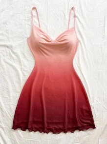 Soleia 大码女式细肩带垂坠领迷你连衣裙，渐变色，适合海滩、西部、度假、音乐节、夏季服装、波西米亚风