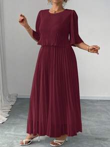 Elenzga Vestido elegante de gasa plisada de unicolor para mujer de talla grande, primavera/verano