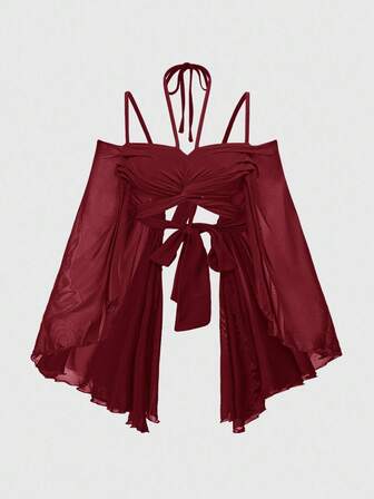 Goth Top corto con mangas acampanadas y parches con estampado de mariposas, estilo gótico de vacaciones Y2K