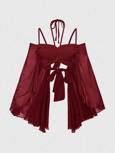 Y2K Urlaubs Beach Goth Schmetterling Patchwork Weite Ärmel Kurzes Top