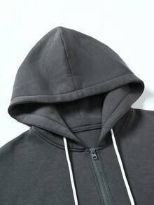 STYNVO Bộ đồ thường ngày cho nam, mùa thu, áo nỉ trùm đầu dài tay màu trơn có khóa kéo phía trước và quần nỉ - Màu xám đen - Xem 3