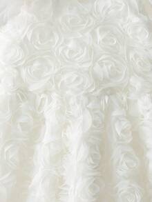 SHEIN Glamorique Kids Girls Elegant 3D Floral Embroidery Cap Sleeve Dress, Princess Style, Suitable For Performance, Party, Birthday, Wedding - White - View 6