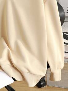 SHEIN 少女休闲基础款半拉链高领浅灰色卫衣，秋冬季女童卫衣 - 卡其色 - 查看 6