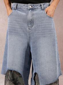 SUMWON 双层阔腿牛仔裤破洞牛仔迷彩拼布设计街头风格都市时尚宽松个性裤秋冬休闲装 - 彩色 - 查看 6