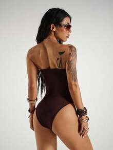 SHEIN PETITE Streetwear 女式百搭无袖紧身衣 - 棕色 - 查看 2