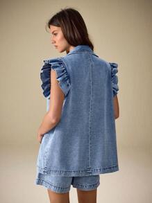 Selenza Veste en jean décontractée pour femme avec manches à volants