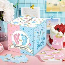 51pcs, Gender Reveal Ballot Box With 50 Ballot Cards BabyShower Decorations Party Invitations And Voting Game Gender Reveal Party Supplies (Pink, Blue) - Includes 1 Box And 50 Cards