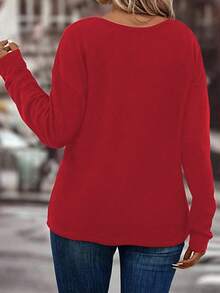 EMERY ROSE Women's Casual V-Neck Long Sleeve All-Match Plus Size T-Shirt, Versatile For Autumn/Winter Fall Cloth For Women - Red - View 2