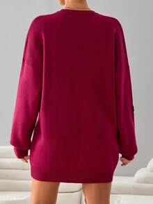 EURMUSE Red Knit Bow Pattern Sweater – Black Bow Jacquard Crewneck Pullover