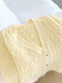 Manfinity VCAY Men's Fashionable Casual Cardigan With Letter & Cable Pattern, Drop Shoulder, Long Sleeve, Autumn, Cable Knit, For Fall Winter - Yellow - View 4