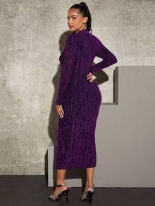 MaterniChic 孕妇纯色修身优雅奢华长袖连衣裙 - 紫色 - 查看 2
