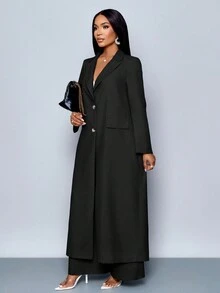 SOLERSUN Winter Clothes For Women Ankle Length Longline Double Breasted Blazer With Trousers Suit - Black - View 3