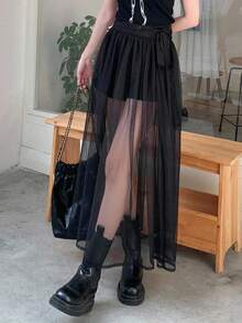 DAZY Falda transparente de unicolor con malla y efecto vaporoso para mujer - Negro - Ver 1