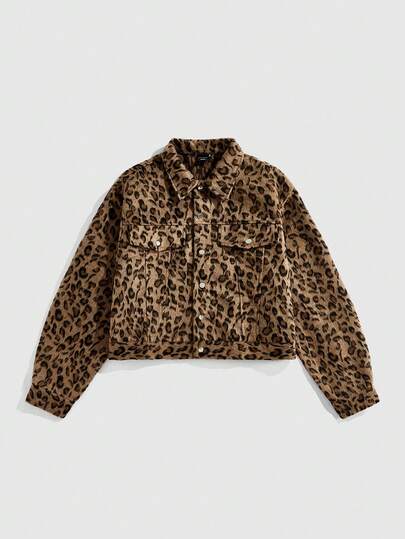 Street Life Men's Loose Fit Leopard Print Jacket, Retro Street Style , Fall Winter