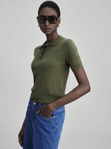 Ontre Camisa polo de punto para mujer, Otoño/Invierno 2025, Básica minimalista de estilo casual de negocios, Apta para la oficina