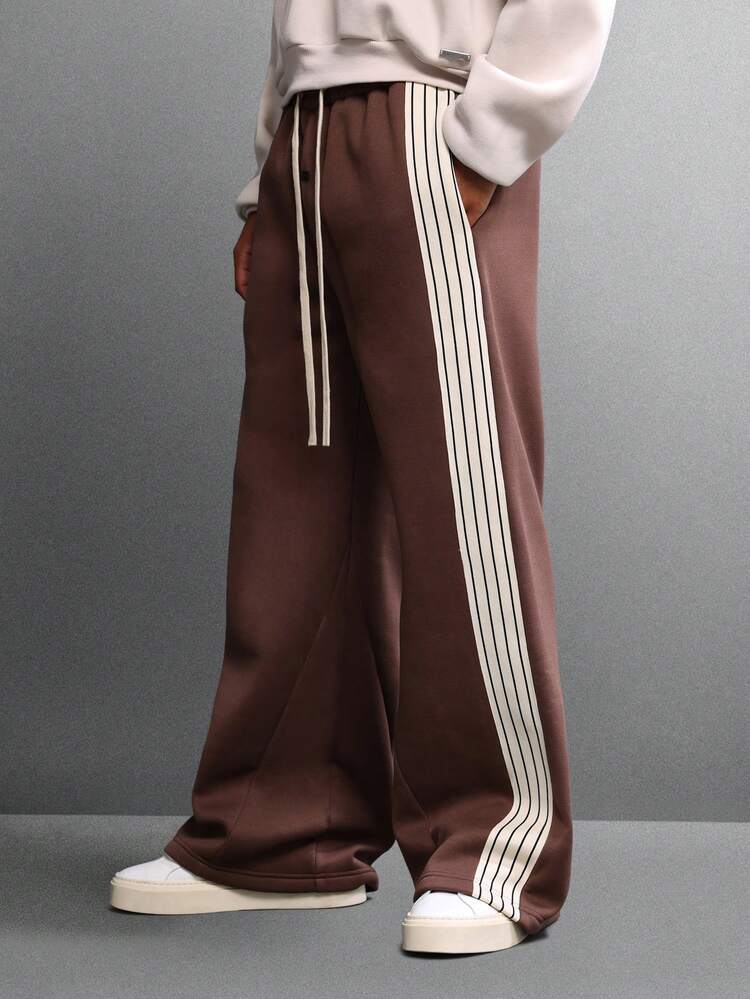 Wide Leg Flared Sweatpants With Side Stripes