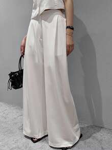 DAZY Women's Solid Color High Waist Pleated Loose Flowy Wide Leg Pants