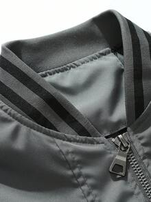 Manfinity Homme Loose Fit Men's Colorblock Striped Trim Bomber Jacket (Without T-Shirt), Fall - Grey - View 6