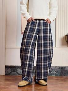 SWAVVY Men's Plaid Pocket Casual Loose Long Pants, Fall - Brown - View 5