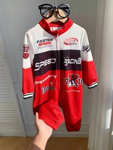 TaviRue 新生男宝宝可爱拼接摩托车字母印花长袖连体衣，秋冬季 - 彩色 - 查看 8