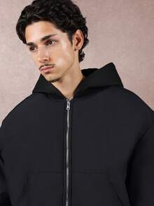 SUMWON 短款连帽飞行员夹克前拉链宽松冬季秋季街头风格休闲外套时尚个性单品都市设计日常穿着 - 黑色 - 查看 3