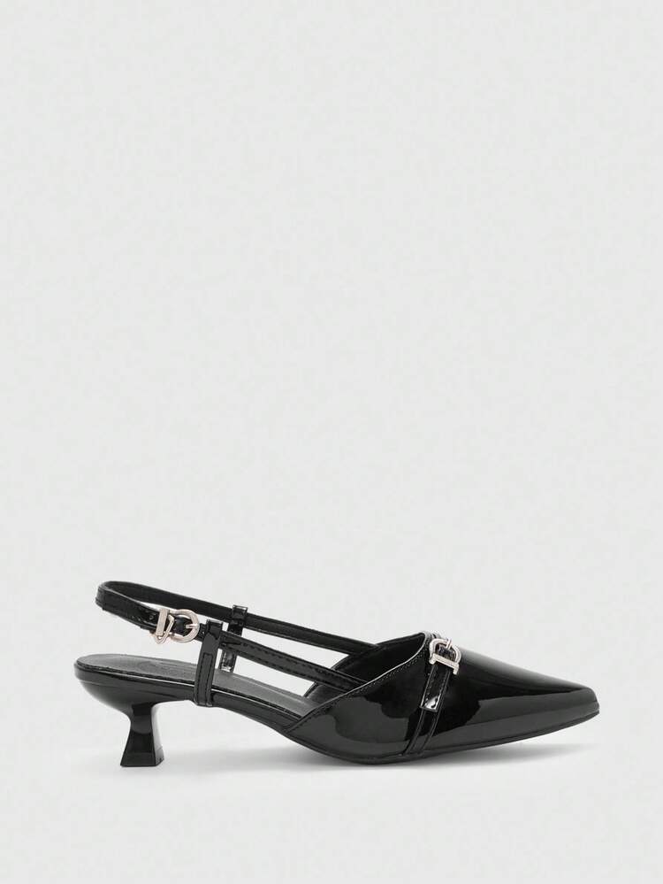 CUCCOO BIZCHIC Women's Pointed Toe Kitten Heel Slingback Pumps, Black, Fashionable & Versatile For Daily Wear, Commuting And Work For Christmas Spring Shoes