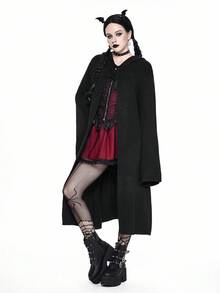 ROMWE Goth 哥特式长款连帽针织斗篷，万圣节 - 黑色 - 查看 4