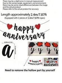 1 件情人节装饰横幅、结婚周年派对背景悬挂彩旗、新年、母亲节派对装饰、心形生日悬挂横幅 - 彩色 - 查看 3