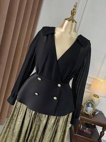 Celure Blouse décontractée/de travail à manches longues et col V de couleur unie pour femmes grandes tailles