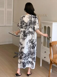 DAZY Ladies" V-Neck Batwing Sleeve Vacation Style Spring/Summer Dress Floral Sundress - Apricot - View 2