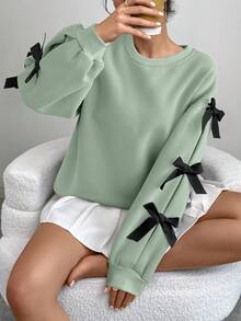 Chiquease Women's Valentine's Day Date Bow Decor Sweatshirt Fall Cloth For Women - Mint Green - View 4