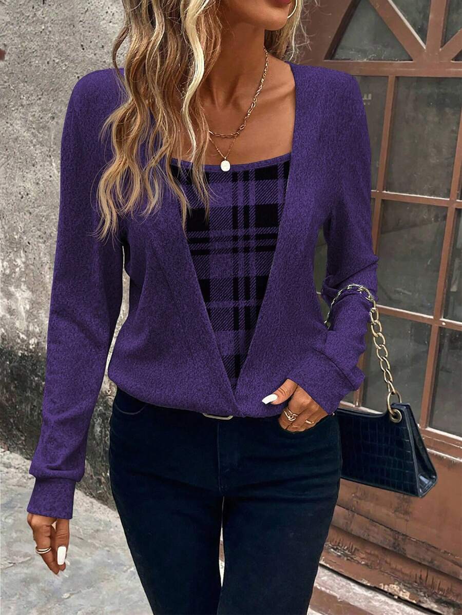 EMERY ROSE Casual Loose Long Sleeve Women Sweatshirts, Suitable For Daily Wear Fall Cloth For Women - Purple - View 1