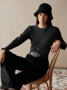 Florisole كنزة صوفية نسائية بياقة مستديرة فضفاضة مصنوعة من الصوف المحبوك، بزخرفة أزهار كبيرة ذات طراز قديم مع أزرار، قطعة أساسية كاجوال للخريف والشتاء - رمادي غامق - مشاهدة 6