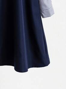 Young Girl Ruffled Plaid Print Elegant Long Sleeve Dress - Blue - View 4