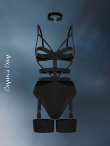 4 件套钢圈紧身衣，迷人性感，适合酒吧和派对穿着 - 黑色 - 查看 7