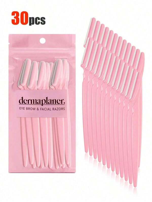 30pcs Exquisite Bagged Men's And Women's Facial Razors, Eyebrow Trimmers And Facial Hair Removers, Facial Hair Removal, Men's And Women's Facial Razors, Hair Trimming Tools, With Precision Sleeves, Hair Removers, Eyebrow Trimmers, Easy To Carry For Travel 1/3/6/12/24pcs (Pink)
