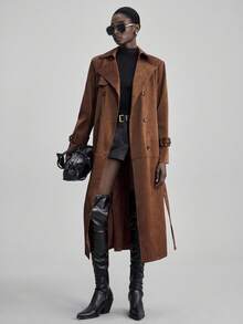 Ontre 2025 New Arrival Autumn Fashion Solid Color Double-Breasted Trench Coat - Mocha Brown - View 5