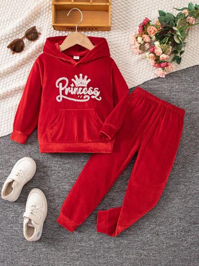 SHEIN Elladie kids 2pcs/Set Girls Casual Sports Comfortable Long Sleeve Hooded Outfit, Autumn Fall Winter