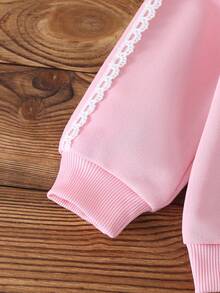 2 件女婴甜美可爱蝴蝶结拼接圆领荷叶边长袖上衣和阔腿裤卫衣套装，舒适休闲，春秋 - 淺粉色 - 查看 7