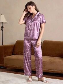 EverLounge 女士有领短袖睡衣套装 - 紫色 - 查看 6