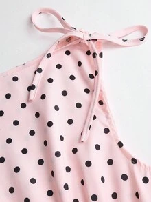 Sweetra Áo không tay chấm bi thắt nơ eo phong cách Pháp thanh lịch dành cho nữ, dáng ôm, thường ngày, đa năng, mặc hàng ngày và đi làm, mùa xuân/hè - Hồng - Xem 3